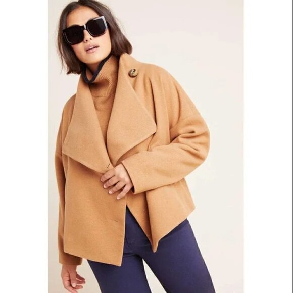 NWT Anthropologie Sascha Asymmetrical Button-Front Coat Jacket Bronze Camel XS - Picture 3 of 16